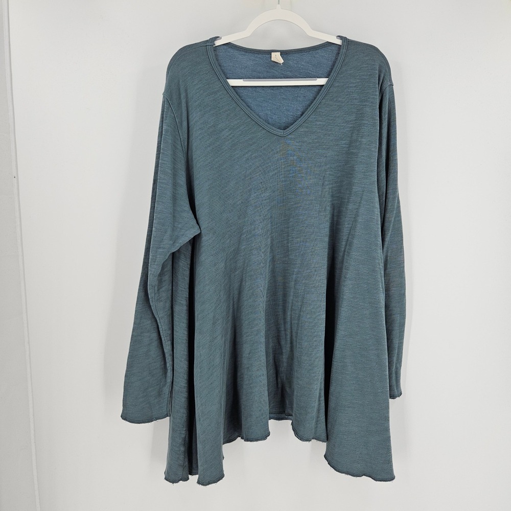 North Star Base Oversized Womens Tunic Top Blue V Neck Lagenlook Relaxed USA XL